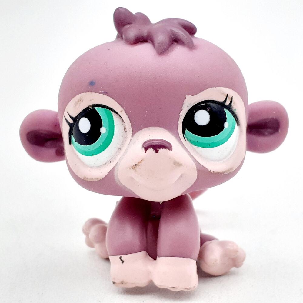 Littlest Pet Shop Monkey Figure Purple Green Eyes LPS Hasbro Toy Mini Pet